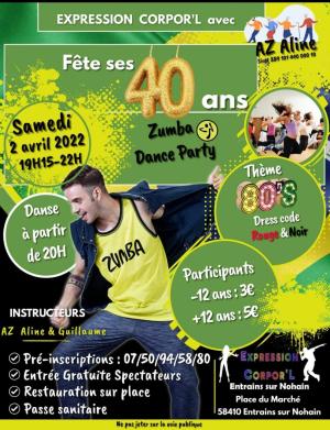 Affiche jaune et verte de la zumba party