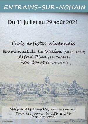 affiche de l'exposition de la maison des fouilles avec dessin d'entrains en arrière plan