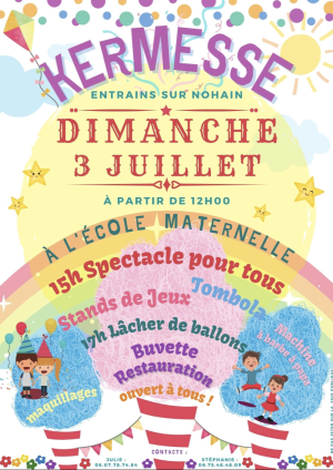 affiche Kermesse glaces, ballons et enfants qui jouent 