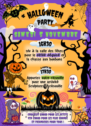 Affiche d('Halloween avec citrouille fantômes et sorcières 